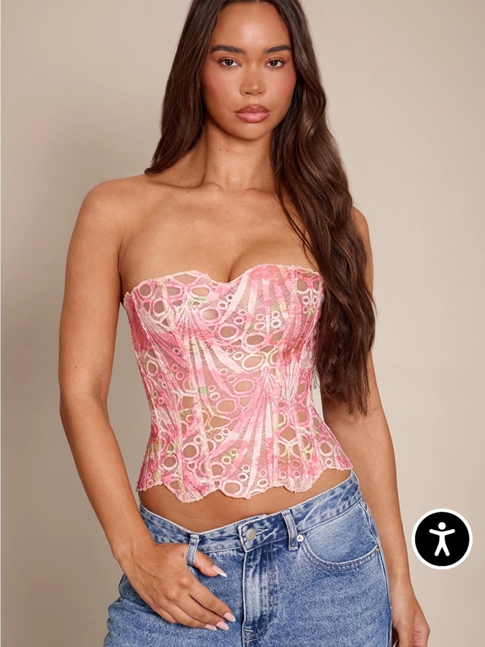 PrettyLittleThing NWT Textured Sheer Floral Lace Corset